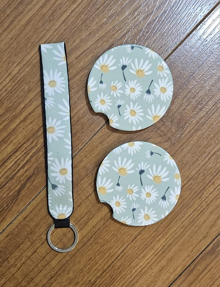 Car Coaster Set with Chapstick Holder or Wristlet