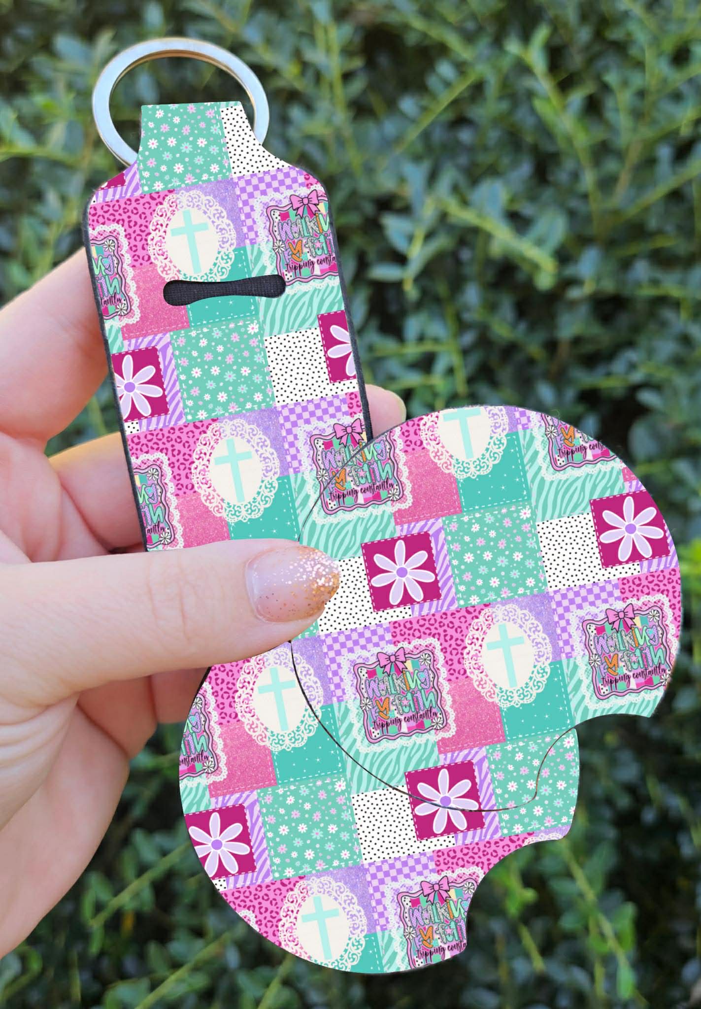 Car Coaster Set with Chapstick Holder or Wristlet